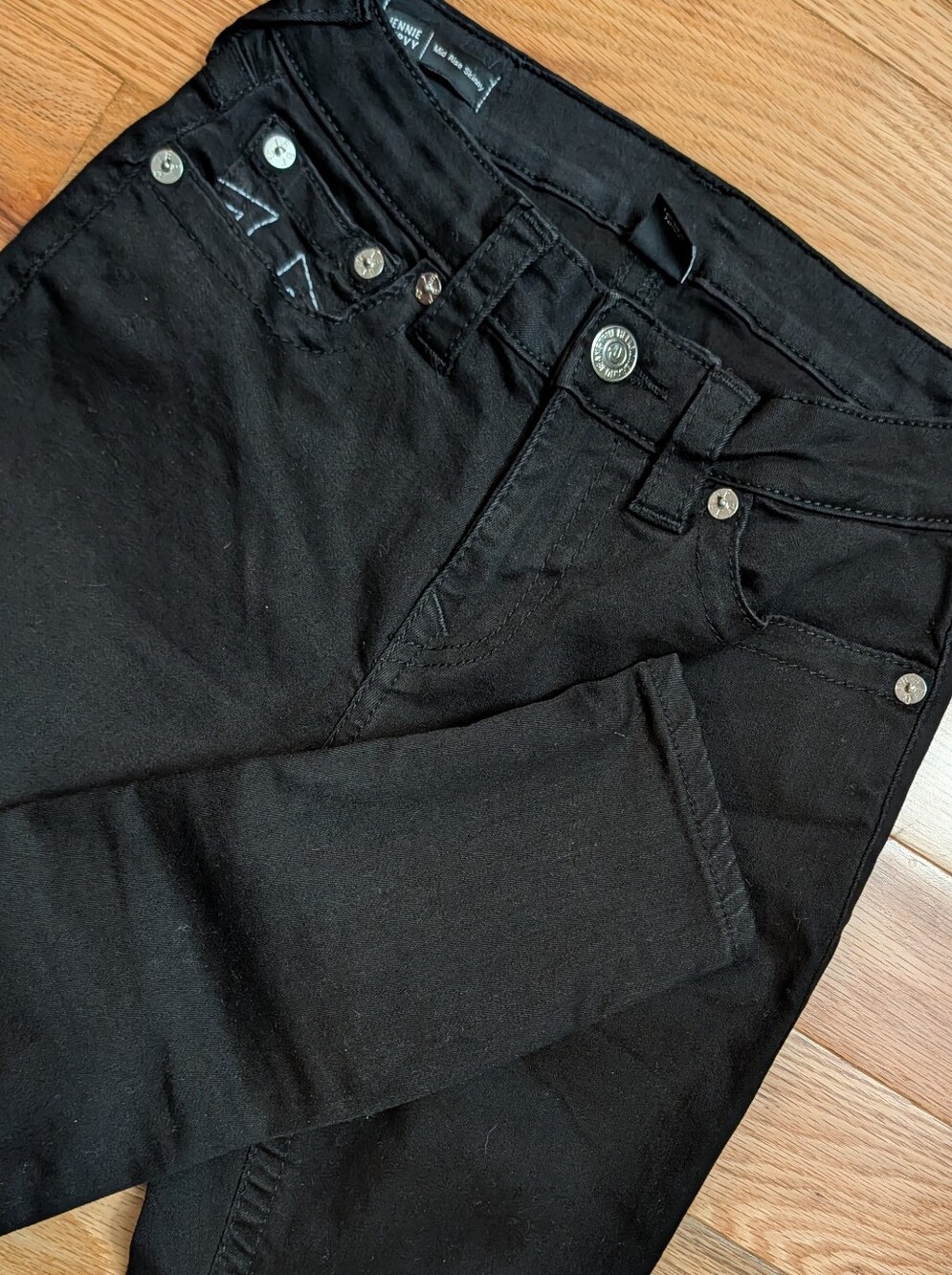 True Religion Jennie Curvy Mid Rise Skinny Jeans Black Stretch Size 26